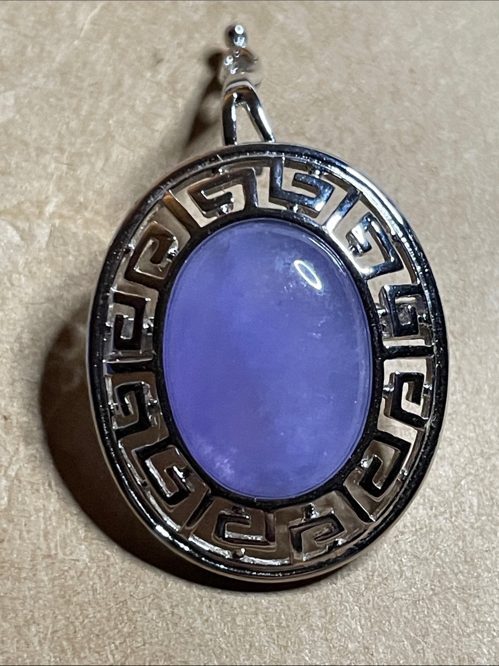 Purple Jadite stamped 925 also Makers Mark WM Pendant Jacket or Slide 1”X3/4”